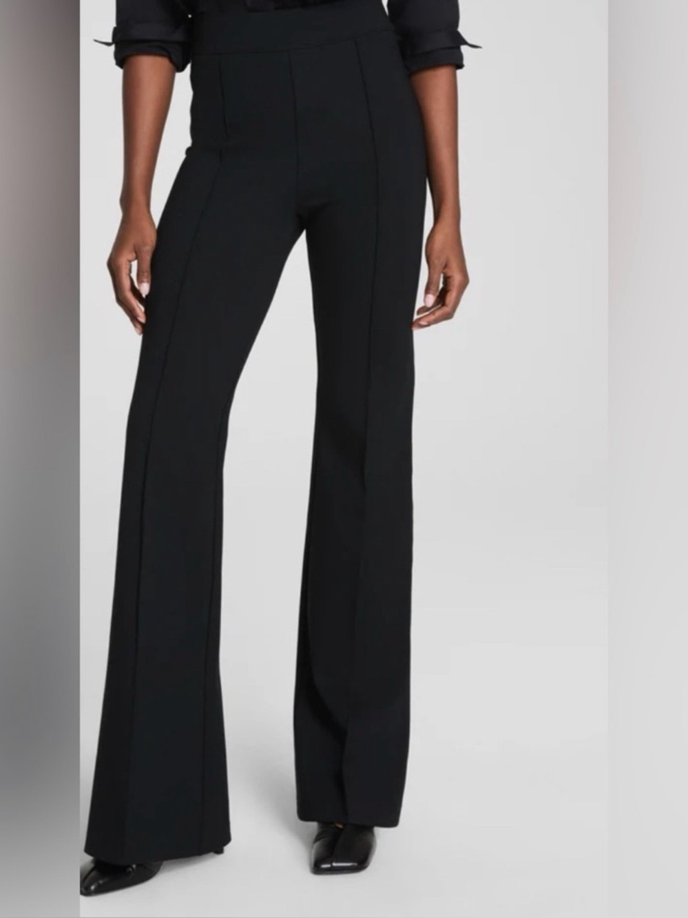 SPANX The Perfect Pant Hi-Rise Flare Black Ponte Pull-On Medium Stretch Career